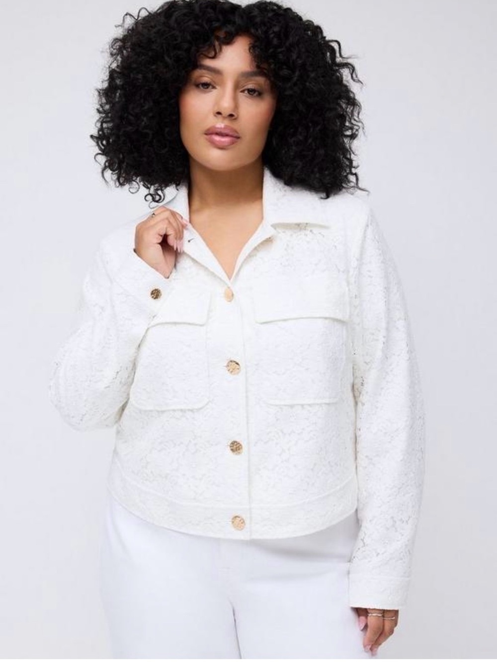 New Torrid Lace Button-Front White Jacket